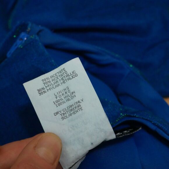 Vintage 3 4 Prom Dress 90s Y2K Blue Green Iridiscent Shiny Metallic Column Maxi - Picture 11 of 11